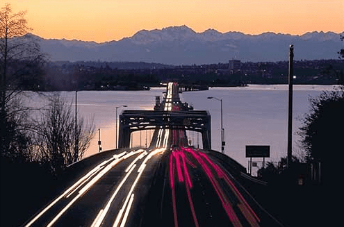 WSDOT sunset view from bridge